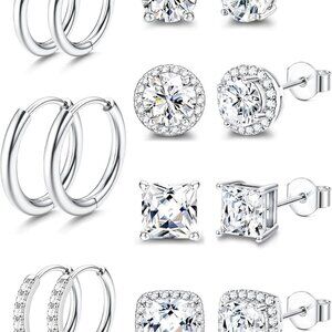 Hypoallergenic Surgical Steel CZ Earrings Set - Big & Small Studs & Hoops in 18K
